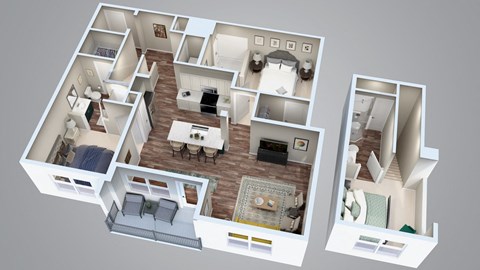 Floor plan for 2 beds, 2 baths, 1231 sqft